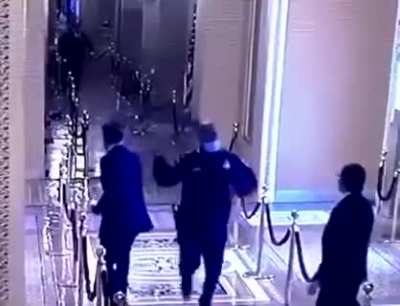 Officer Eugene Goodman saving Senator Mitt Romney during insurrection. (zoomed in)