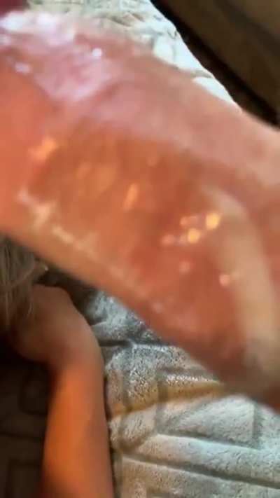 Cleaning my cum off of his cock like a good slut