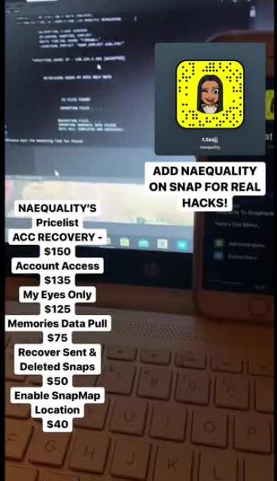 Add naequality on Snapchat to order account hacks for social media , account access, account recovery, my eyes only & more! Link in comments below 👇