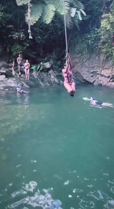 She forgot that she had to let go of the rope
