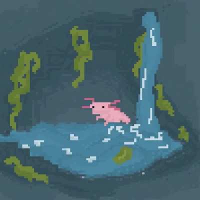 I made a gif of an axolotl in a lush cave!