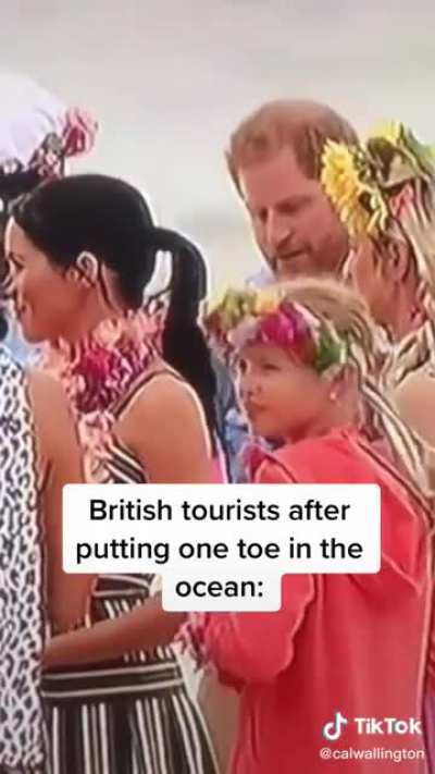 British tourists after putting one toe in the ocean