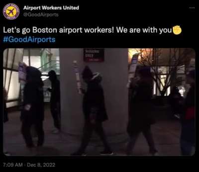 Airport workers in Boston, Newark, Chicago, Dallas, New York, and Seattle are striking and rallying to draw attention to the extremely low wages they get paid. give them your support!