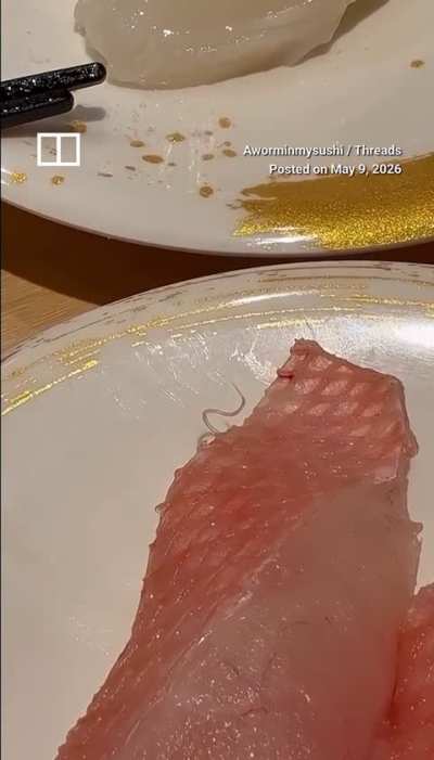 Parasite crawling out of sushi