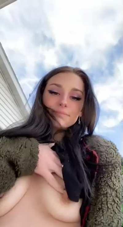 Cute little titty drop while enjoying the nice weather.