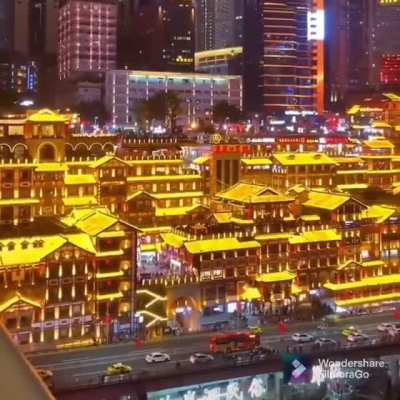 Night view of the Hongyadong district, Chongqing, China