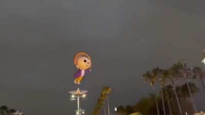Taiwan 7-Eleven mascot Open-chan flies away.