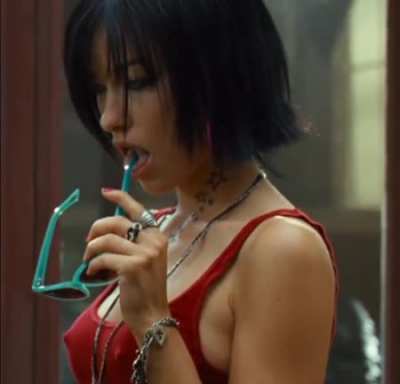 In red tank top