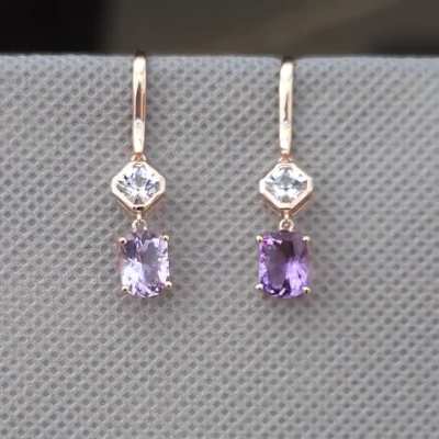 Recently completed Rose Gold earrings. Morganites in Void Reaver & Amethyst in Tidepool cut by Shiny topped with lab diamond accents.