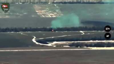 Detonation of the Russian MSTA-S self-propelled gun after the arrival of a Ukrainian drone. Kupyansk direction. 