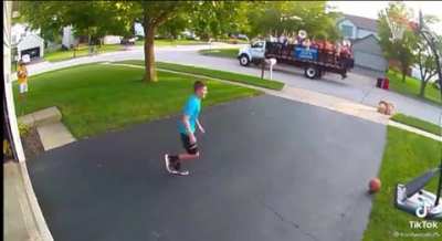 Happy freakout once he makes the shot