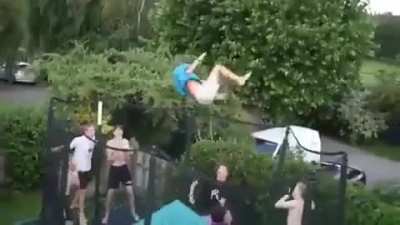 A bunch of flips on the backyard trampoline