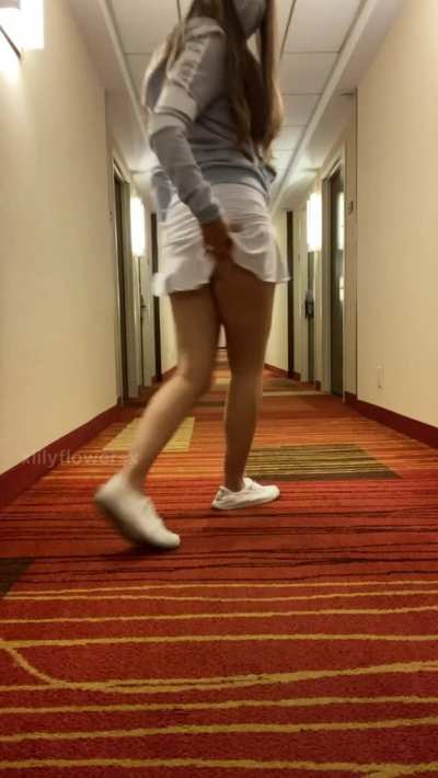 Almost busted flashing in the hotel hallway