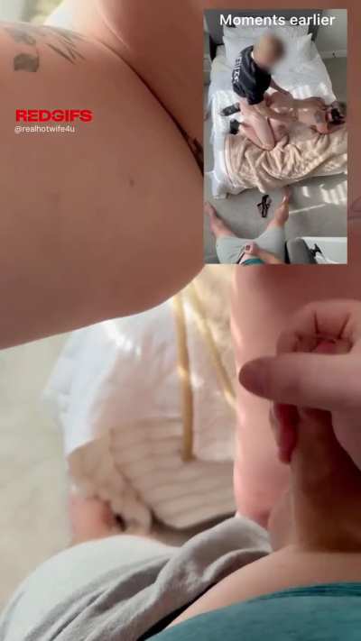 Rubbing my cum filled pussy onto hubbies cock