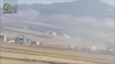 Syrian BMP is catastrophically hit with an ATGM. Date and Location unknown.