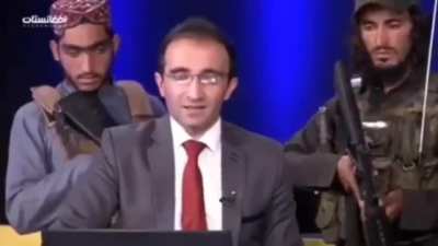 Surreal footage. Taliban militants posing behind a visibly petrified TV host with guns and making him say to the people of Afghanistan that they shouldn’t be scared of the Islamic Emirate.