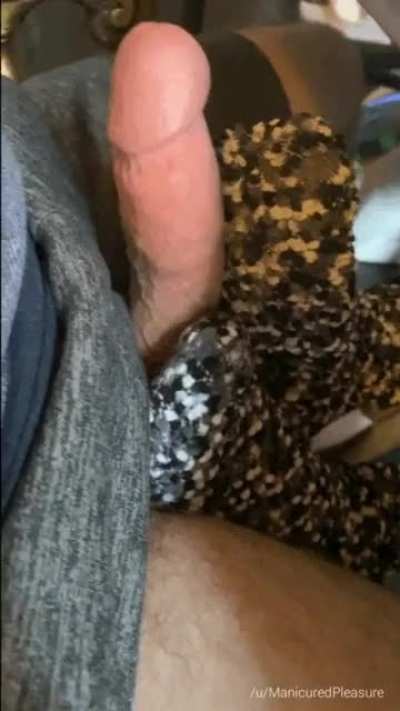 [OC] She has been using me as a footrest under the table the entire work day... She got mad at me when I eventually came and got cum on her socks