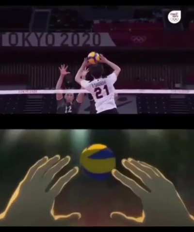They really did the Osamu brothers combo spike in an Olympics Game. Daaamnn