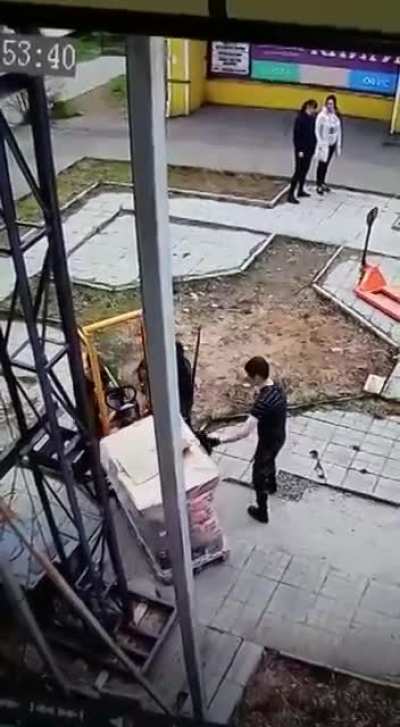 Warehouse employee narrowly avoids death.