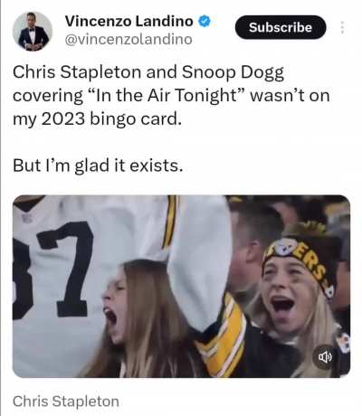Congratulations to our black queen Cindy Blackman Santana on drums and the legendary Snoop Dogg on the new Monday Night Football Anthem. Big respect to country legend Chris Stapleton. 