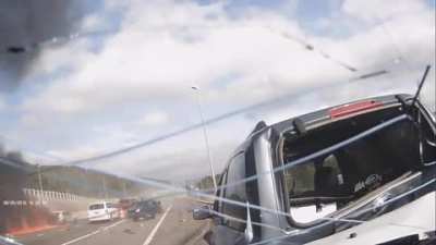 Lorry wipes out an entire row of cars