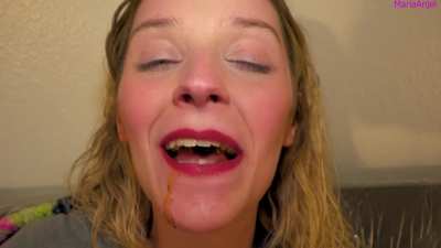 Chewing up a pile of poo