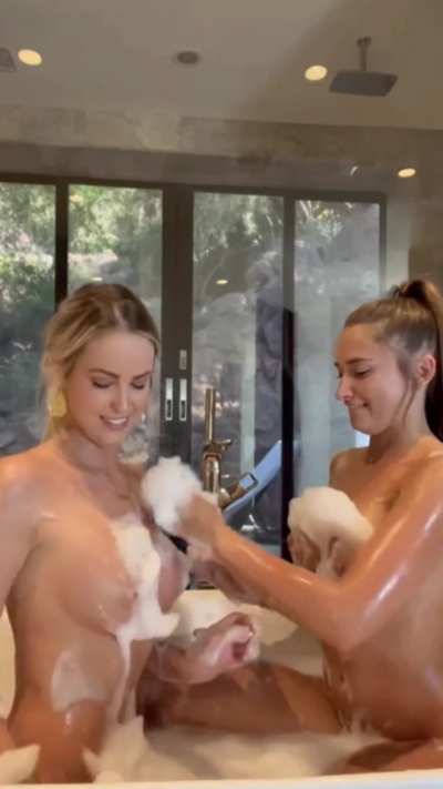 Just two girls making bubbles the best way