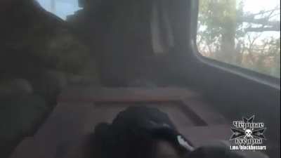 2 clips showing close FPV drone hits / misses from the receiving end, first one is a Russian drone near a Ukrainian buggy, second one is a Ukrainian drone near a Russian 