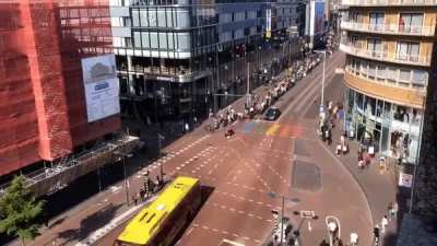 Traffic in the city centre of Utrecht, the Netherlands. Only bicycles, public tranport and taxis are allowed.