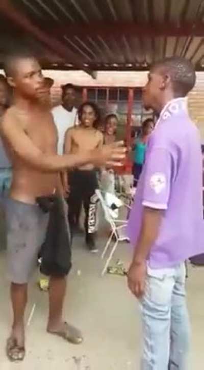 Had 50 bucks on purple shirt guy.