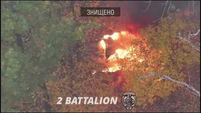 Ukrainian General Staff 101st Guard Brigade, 2nd Battalion UAV team tracked an enemy armored vehicle back to Russian infantry positions, using munitions dropped through treetops to destroy armored and unarmored vehicles and infantry. [Two videos, merged] 