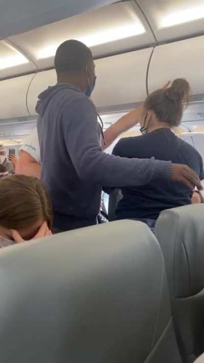 Karen on a plane.