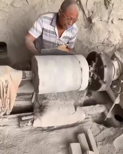 These guys carving a block of stone and it's really hard