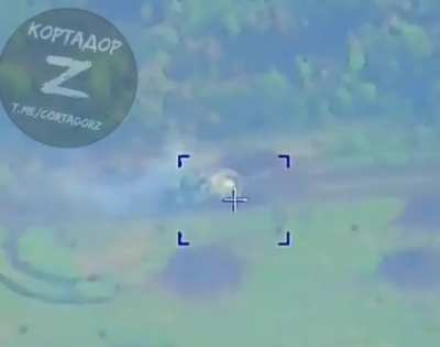 RU pov: Moving Leopard 2 tank is hit by a Krasnopol guided munition. 