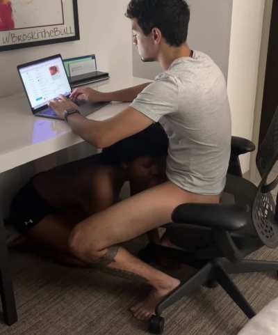 Sucking my cock while I respond to some messages