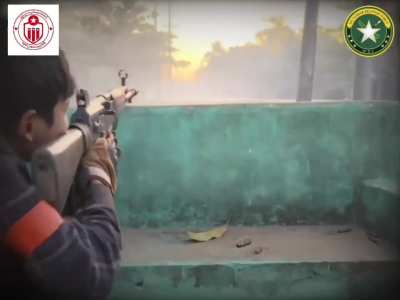 Rebel groups, including the Myanmar Defense Force, attacking Burmese junta positions in Minhla Township, Bago Region (January 7, 2026; music from source); flashing lights warning
