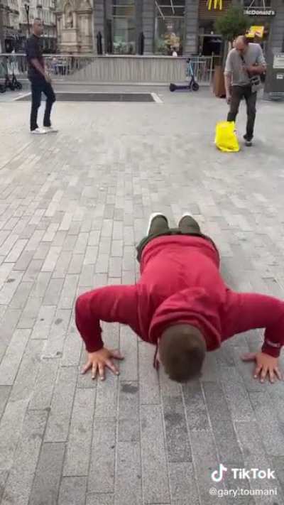 Wholesome! He managed to beat his record of 10 push-ups!!