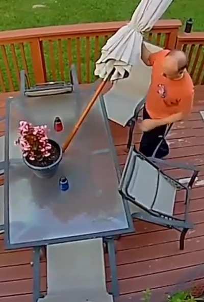 Just going to set up this patio umbrella...