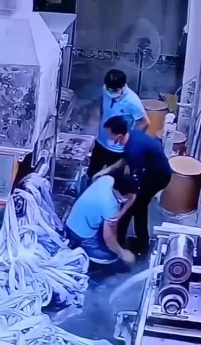 Man gets caught in factory roller and survives