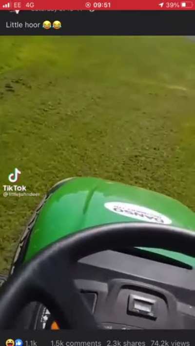 Irish lad cutting neighbours grass