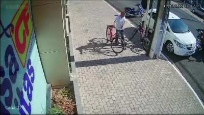 That's why you shouldn't ride a bike on the sidewalk