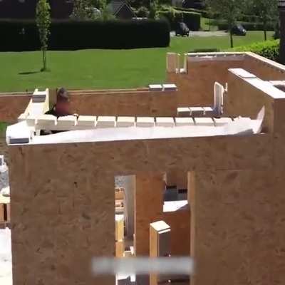 The Gablok concept is a series of insulated blocks, a customized floor system as well as insulated beams and lintels that will allow to build the exterior and interior walls of a wooden house