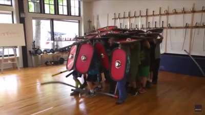 Kids demonstrating the effectiveness of the Roman testudo formation