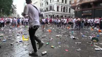 England fans in chaotic frenzy at Leicester Square hours before the Euro2020 Finals match against Italy