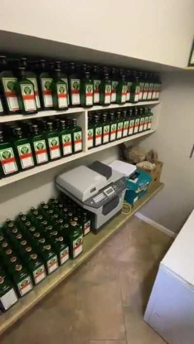 Oh you like Jägerbombs? My parents like them more I think. They take shots every weekend and party like it’s 1989. Feast your eyes on their empties from the past 2 years. They collect them to admire their work.