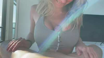Blonde Cock Milking Hands Free Titty Fuck