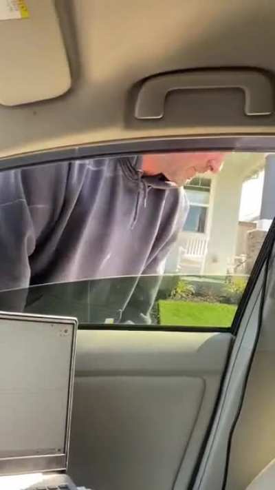 This guy harassing me while I’m closing an order after working at his neighbors house, He didn’t like me parked in front of his.