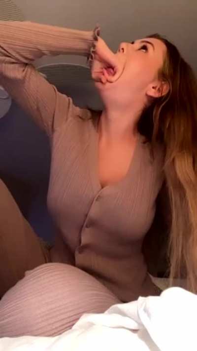 Ashley Tervort testing her gag reflex
