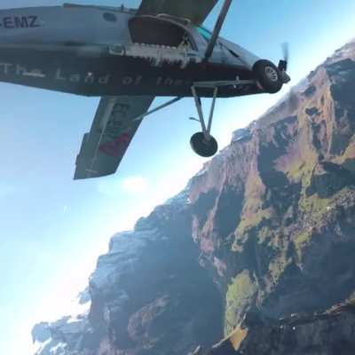 Skydiving into a diving airplane