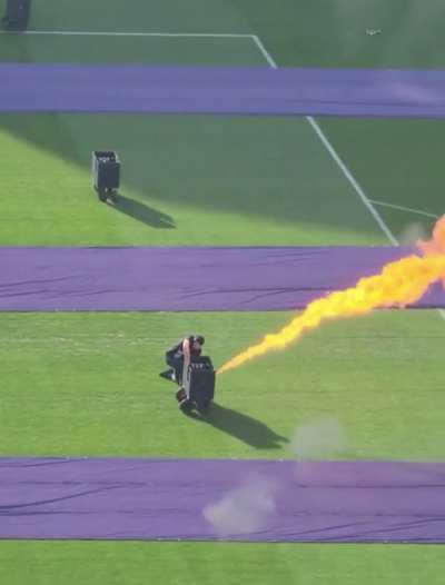 Guy turns off malfunctioning flamethrower